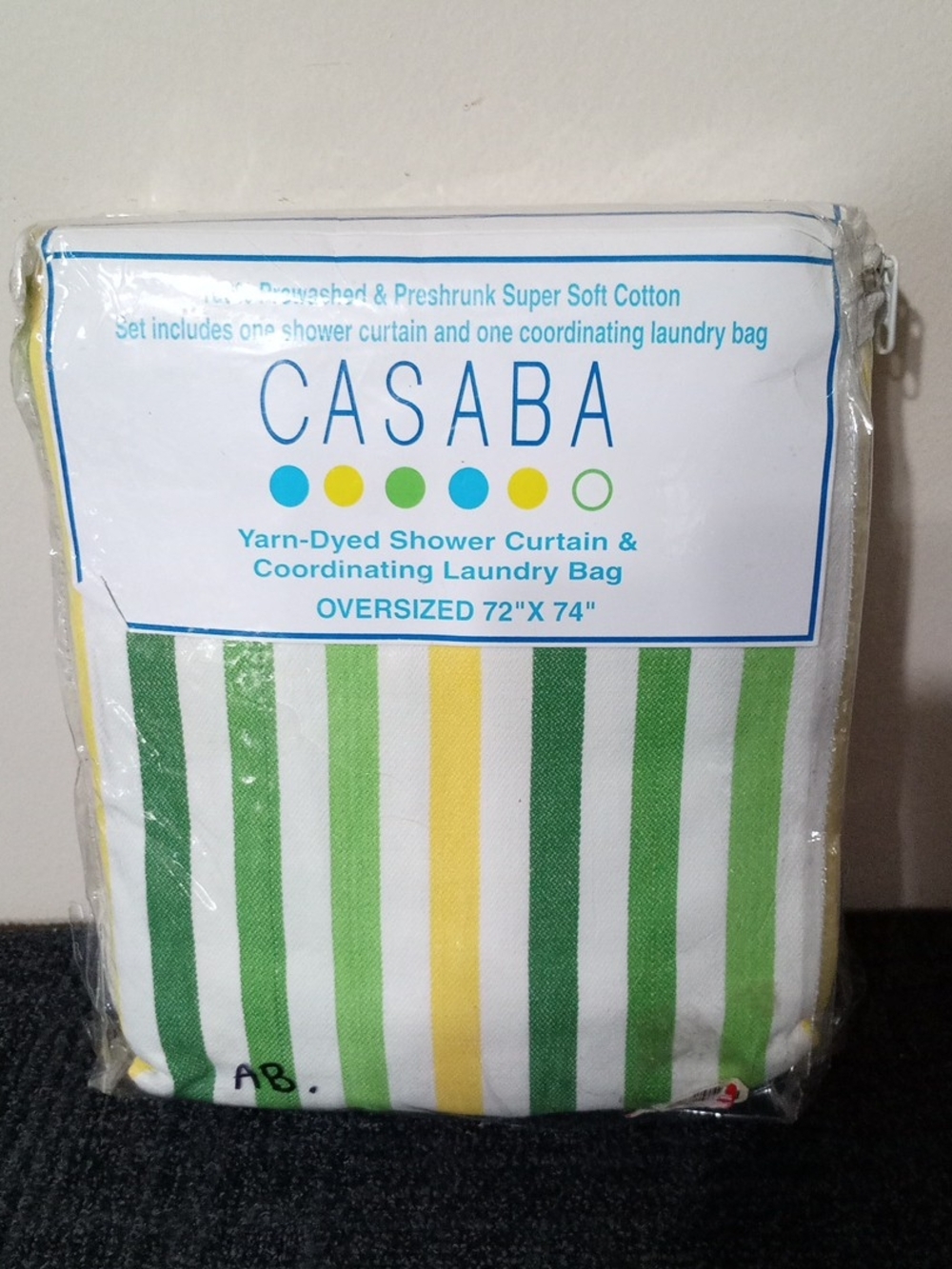 CASABA Green & Yellow Striped Yarn-Dyed Shower Curtain